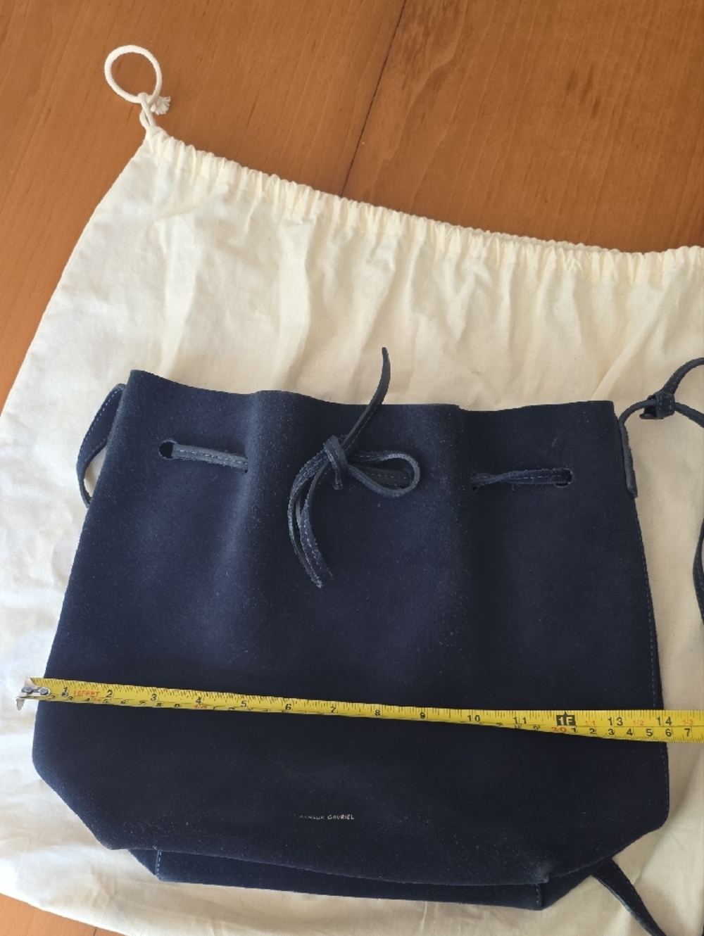 Mansur Gavriel Navy Suede Drawstring Bucket Bag with Pouch - Picture 5 of 10